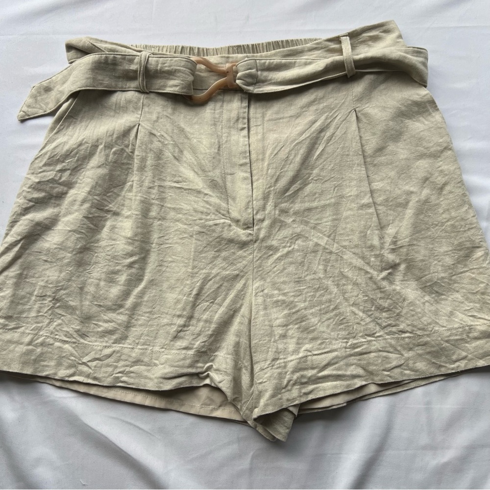 House of Harlow 1960 Belted Linen Blend Shorts High Waisted Size L